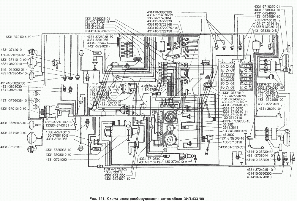 Схема электрооборудования автомобиля ЗИЛ-433100